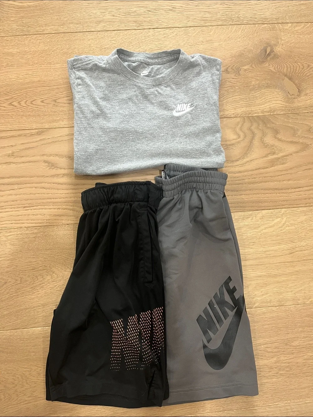 Nike lot- Nike Boys' Athletic Shorts Duo in Black & Gray with Grey Top